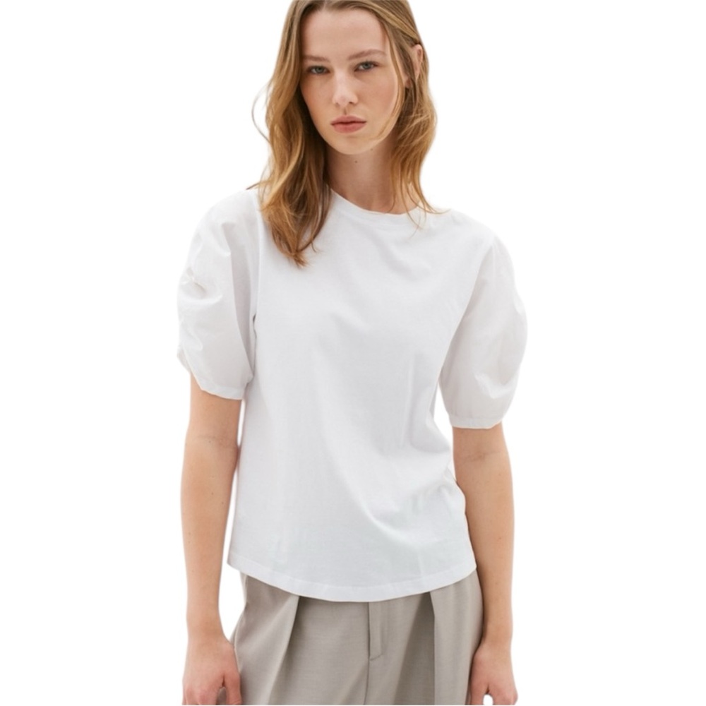 InWear Payana White Puffed Gathered Short Sleeve T Shirt Top Size Medium